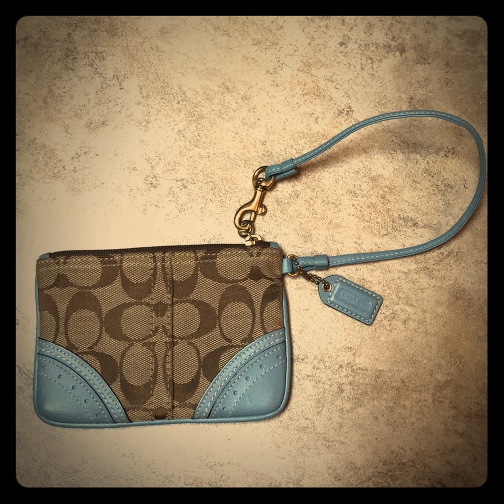 Coach Wristlet Light Blue Leather Accents